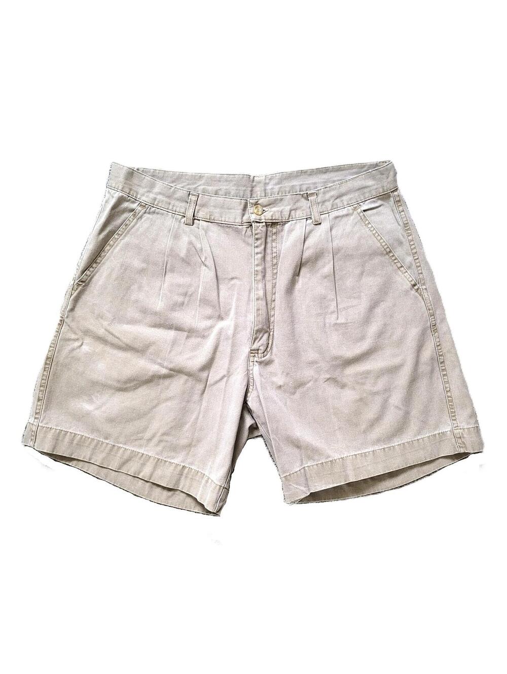 Schooner Men's Khaki Pleated Shorts Size 34" Waist Beige Cotton Vintage